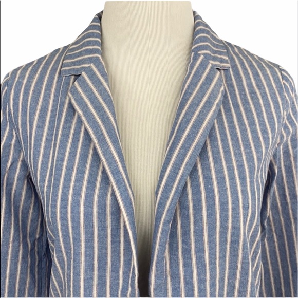 SHEIN Blue/White Striped Open Front Blazer - Picture 2 of 15